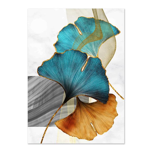 Blue Green Yellow Gold Leaf Plant Flower Canvas Poster Print Nordic Abstract Wall Art Painting Modern Living Room Decor Pictures
