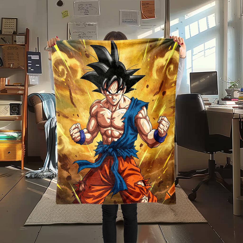 1PC Son Goku  Print Flannel Blanket, High Quality All Seasons, Home Decor, Warmth and Comfort, Perfect for Christmas Gifts