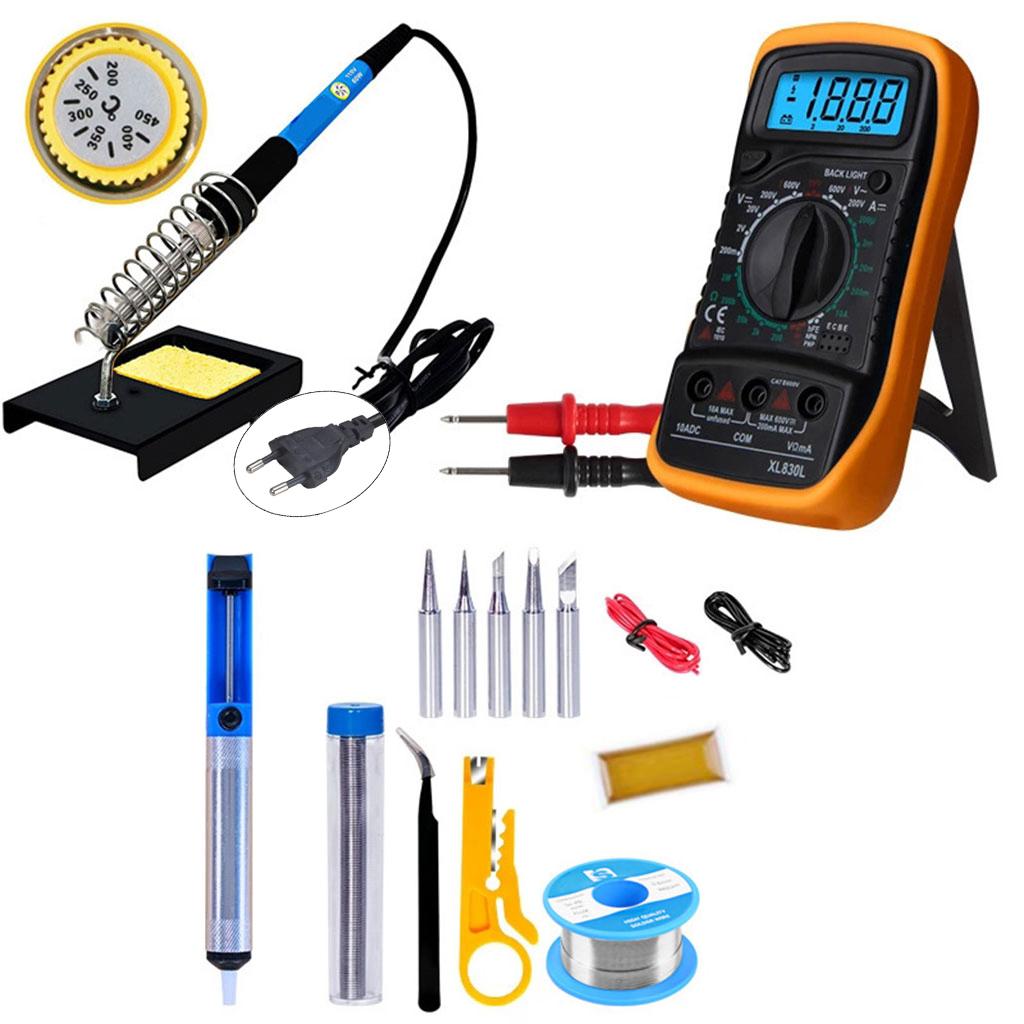60W Soldering Iron Kit Adjustable Temp Welding Tool Digital Multimeter 5pcs Soldering Iron Tips EU/UK/US Standard