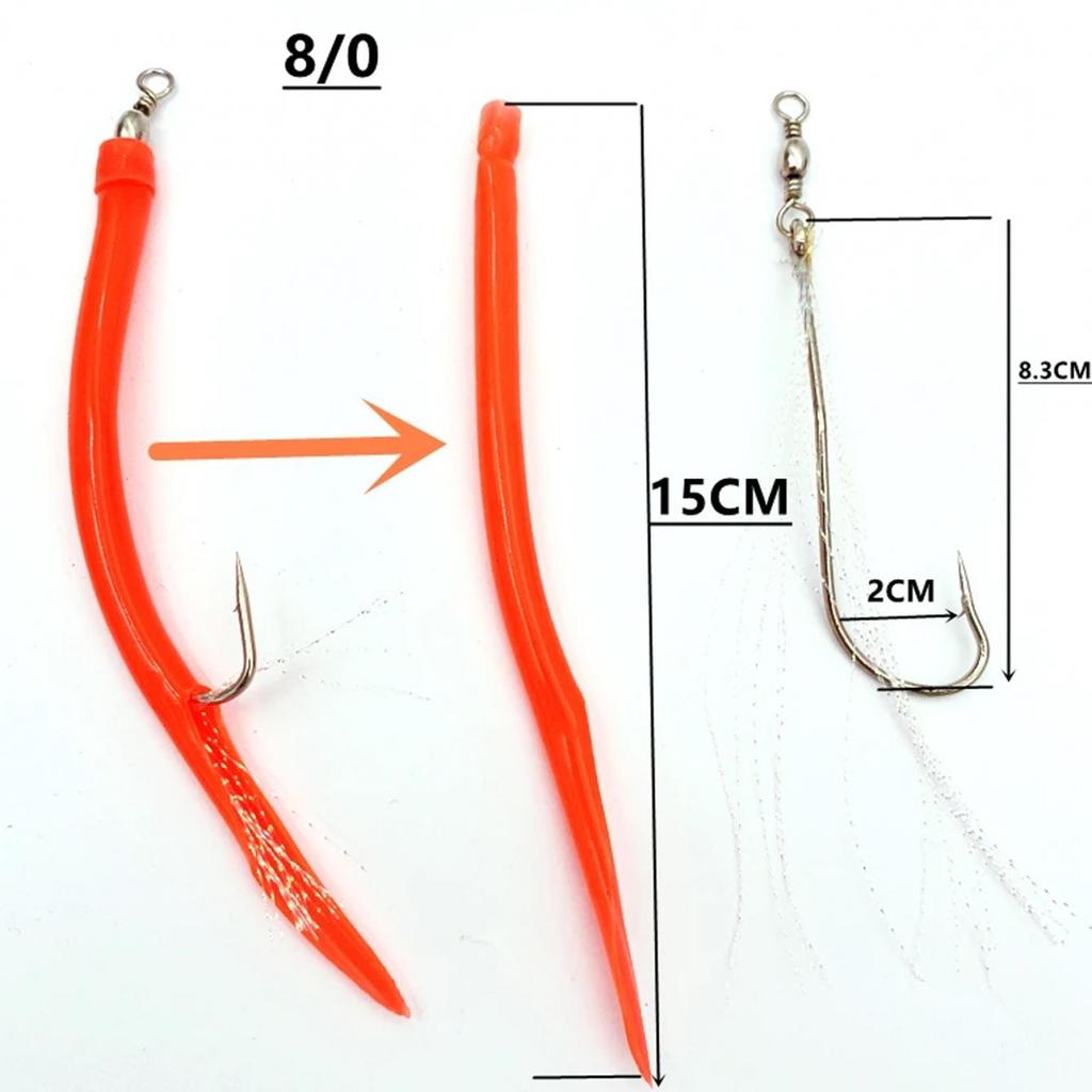 6Pcs CodfishFishing Eel Tube Jig Bait Shank Offset Hook Barbed Octopus Hook