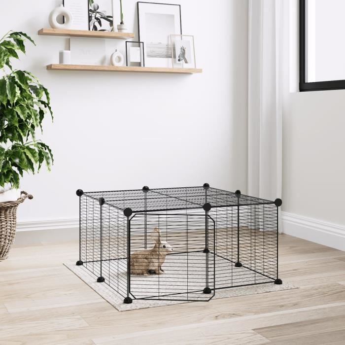 3114054 vidaXL Cage animaux de compagnie à 12 panneaux et porte Noir 35x35 cm