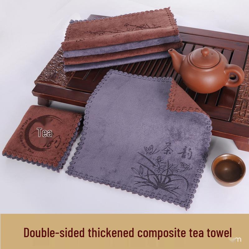 Double-Sided Absorbent Tea Table Mat - Thick, Dual-Color Towel