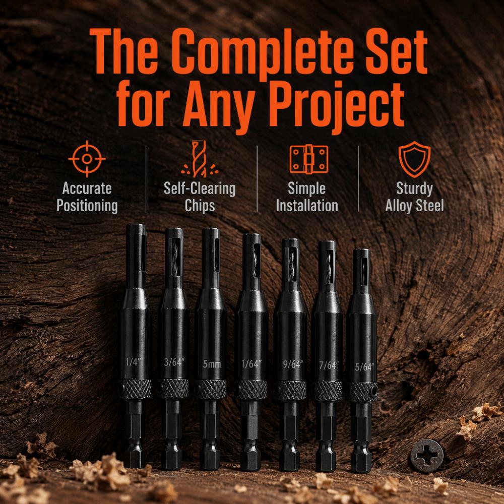7pcs Spring Loaded Self Centering Drill Bit Set Black Coated Woodworking Drill Bit Set DIY Projects