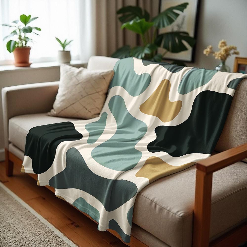 Muted Sage Camo Blobs Anime Cartoon Flannel Blanket Soft Warm Throw for Bedroom Sofa Car Kids Holiday Gift
