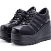 Platform Shoes Single Shoes Women's Goth Punk Style Lace-up Big Head Shoes Muffin Sole Striped Small Leather Shoes