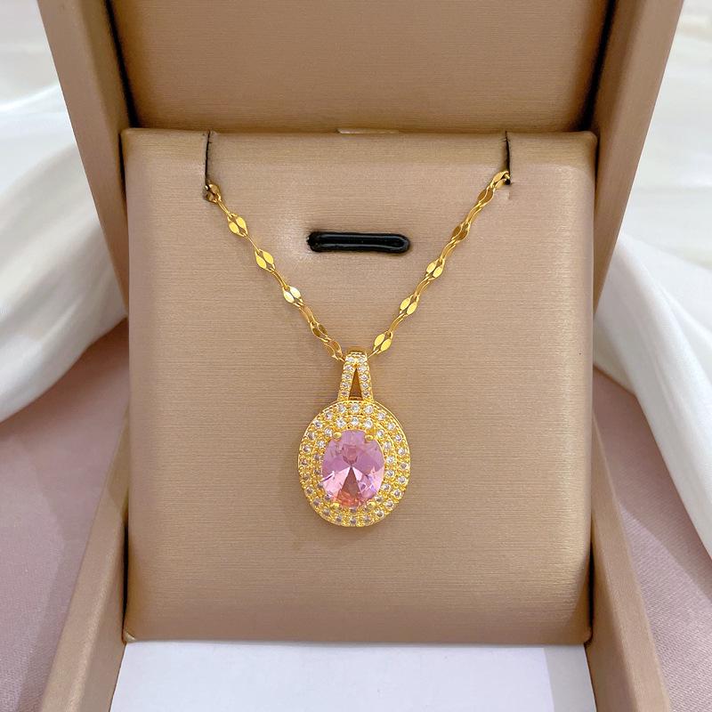 Titanium Steel Micro-Inlaid Gold Plated Women's Lucky Bead Necklace - Trendy Clavicle Chain Accessory