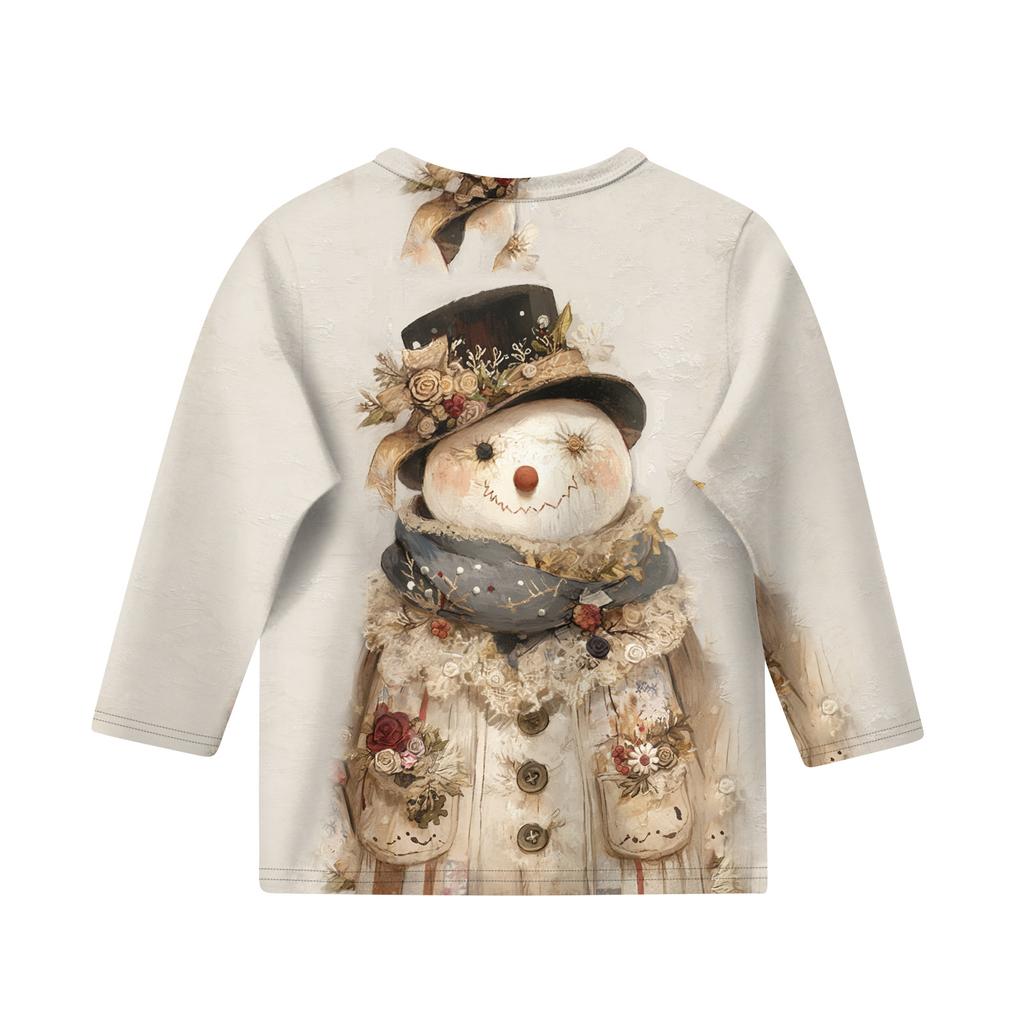 Jule trykk topper for unge jenter 4-11 år rund hals 3/4 ermer T-skjorter trendy topper antrekk tees