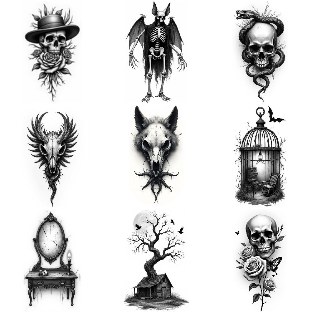 3pcs Temporary Tattoo Realistic Temporary Tattoos Skull With Snake Skull With Roses Deer Skull For Women Adults Men