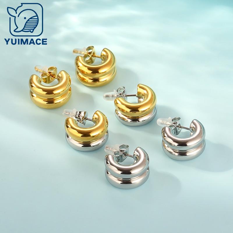 

Gold Two-Tone C-Shape Earrings - 18k Stainless Steel Titanium Fashion Jewelry