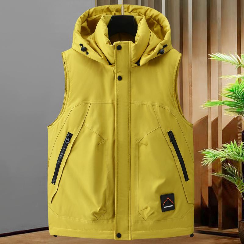 Nadměrné velikosti L-8XL Módní zimní pánské kabáty Vodotěsná teplá vesta Ležérní silné bundy bez rukávů s kapucí