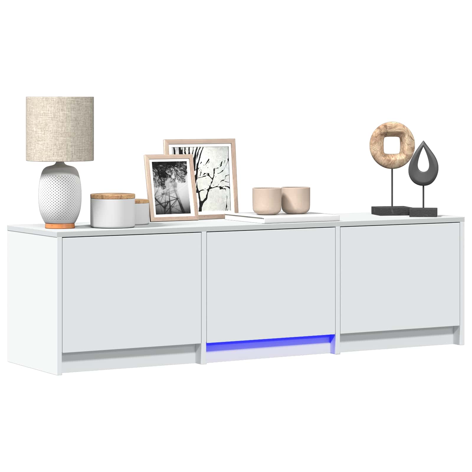 Weißer TV-Ständer mit LED-Beleuchtung 140 x 34 x 40 cm Spanplatte