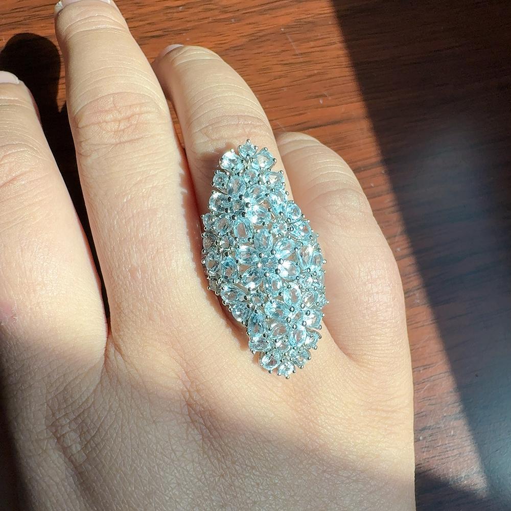 Luxury Silver Ring with 13ct Sky Blue Topaz And Brazilian Gemstones for Women Eye-Catching Colorful Fine Jewelry for Parties