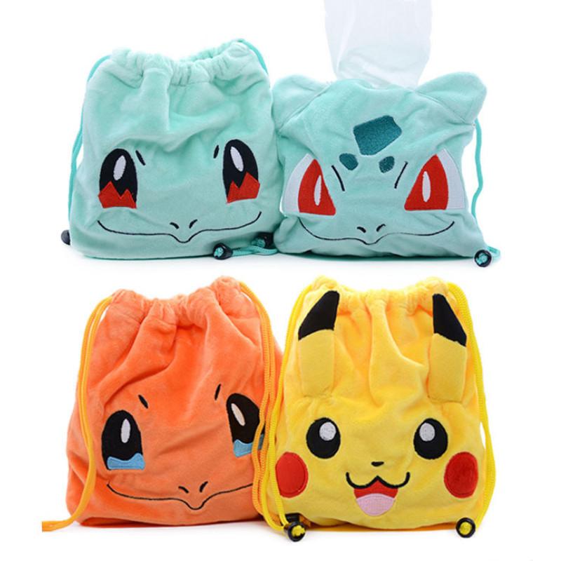 Cute Cartoon Plush Drawstring Bag For Pikachu Charmander Bulbasaur Squirtle Soft Pp Cotton Fill 20cm
