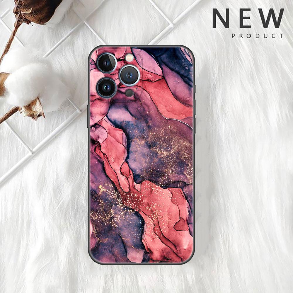 Case For Apple iPhone 11 13 12 14 Pro 7 Plus XR X XS Max 6 6S 13Pro SE 2022 Black Silicone Phone Funda Marble Pattern