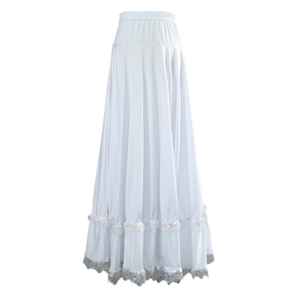 Gonna da ballo a ruota intera professionale per donna: Vita Alta Elastica con Bordino in Pizzo Arricciato per Quadriglia, Ballo da Sala & Flamenco