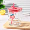 YOTU Heat-Resistant Square Glass Cup with Lid and Straw