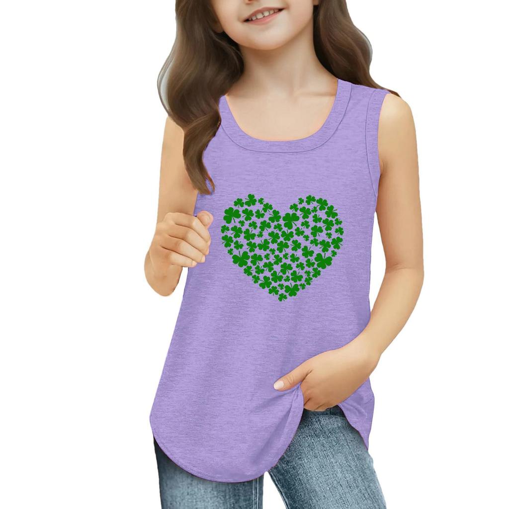 Girls Kids Summer Crewneck Sleeveless Shirts Tank Tops St. Patrick's Day