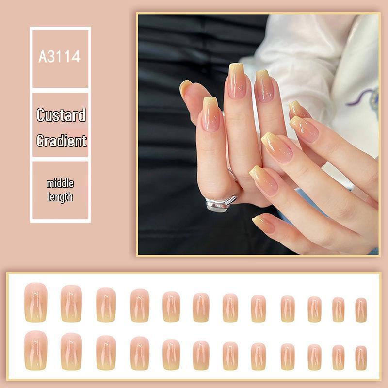 

Градиентные сладкие накладные ногти: Универсальные полноразмерные квадратные наклейки для нейл-арта, простые повседневные однотонные цвета