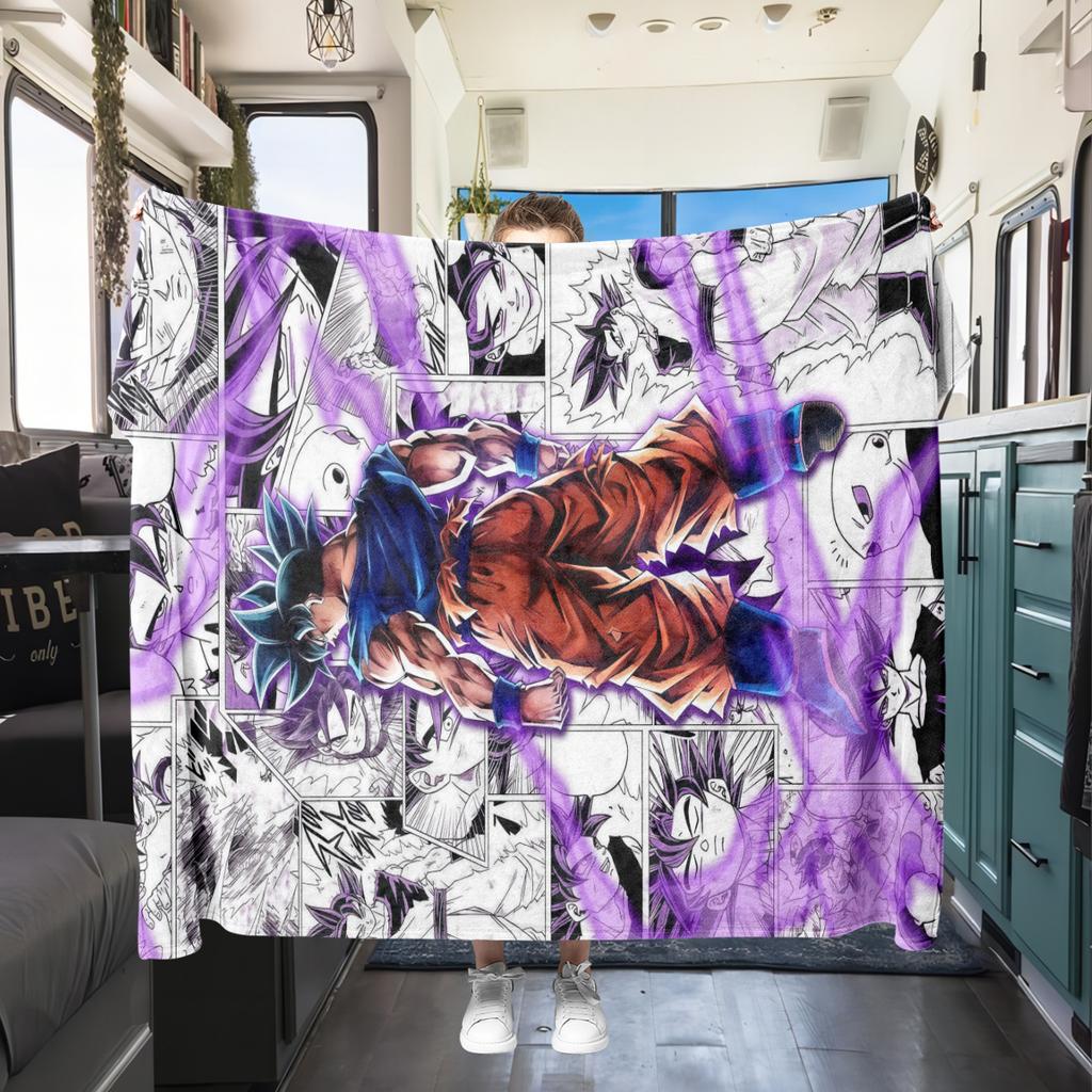 1pz Coperta in Flanella con Stampa Son Goku, Alta Qualità per Tutte le Stagioni, Decorazione per la Casa, Calore e Comfort, Perfetta per Regali di Natale