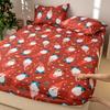 3 Pieces Festive Christmas Bed Sheet Set with White Background and Elderly Santa Hats - Includes Pillow Cases - Machine Washable