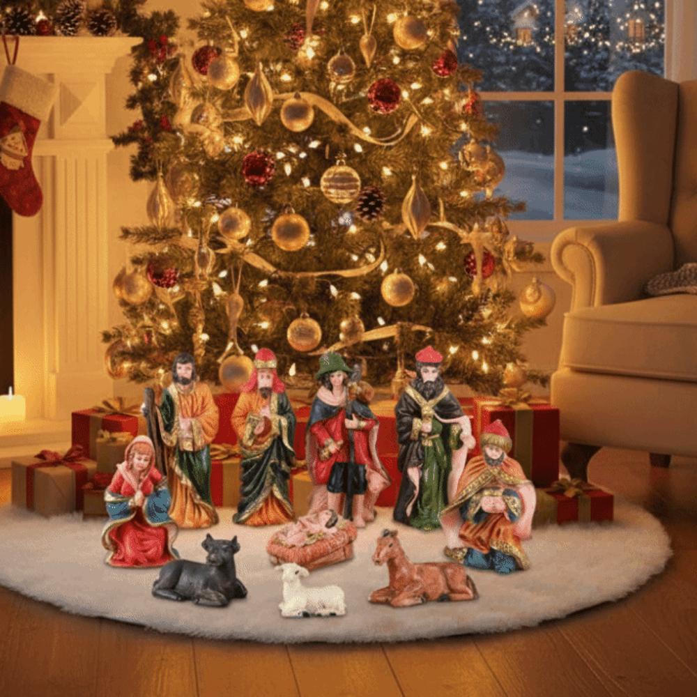 10Pcs/Set Resin Material Christmas Manger Scene Vintage Resin Nativity Set Religious Display