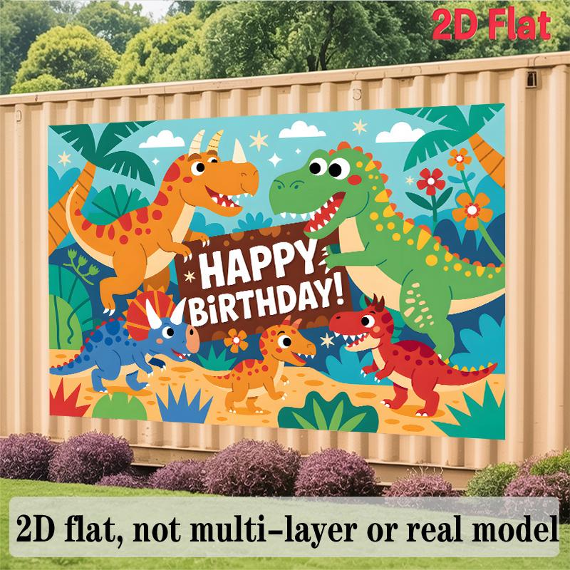 Dinosaur Birthday Banner, Green Reptile Backdrop Wall Decor for Kids Party