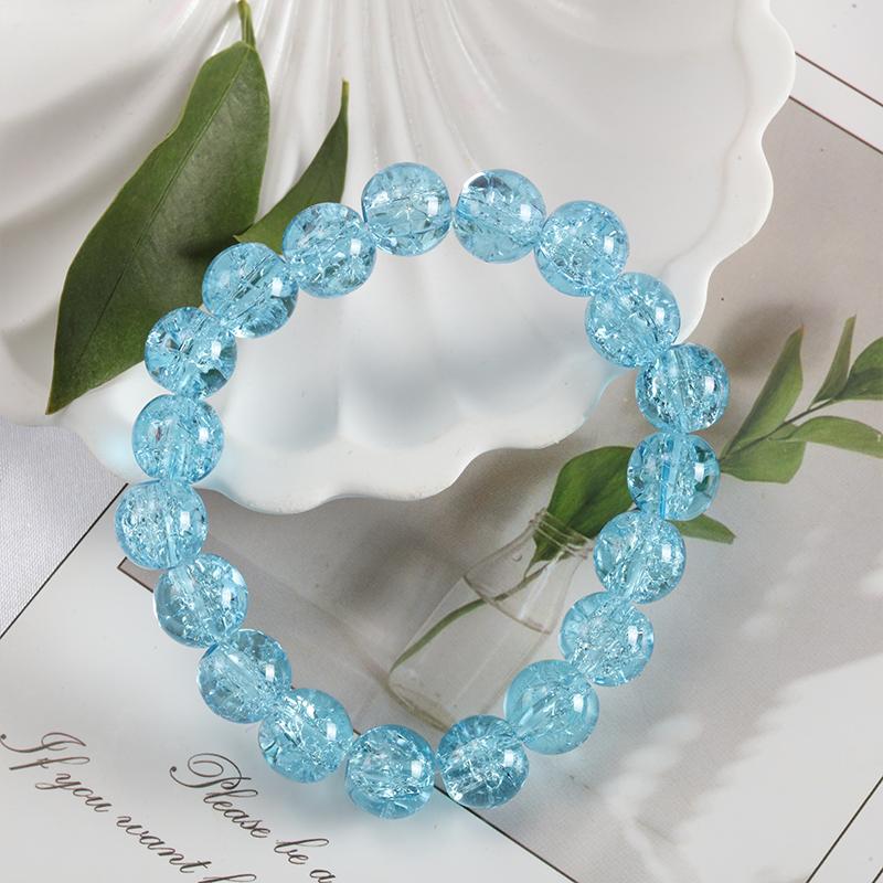 10mm Y2K Style Cracked Bead Bracelet, Multi Color Glass Round Bead Women's Fashion Jewelry Suitable For Daily Wear