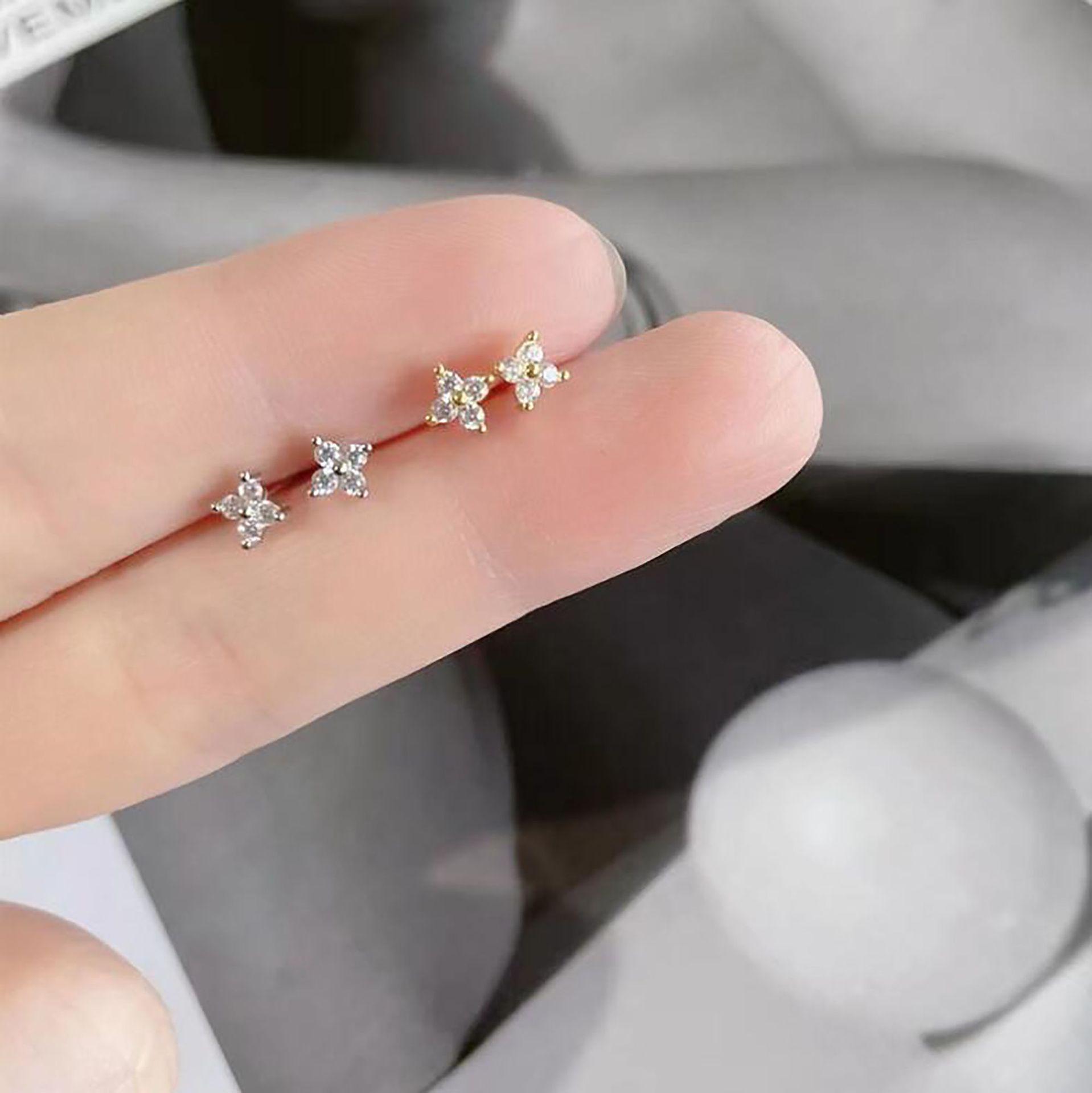 Elegant Four-Leaf Clover Zircon Stud Earrings for Women