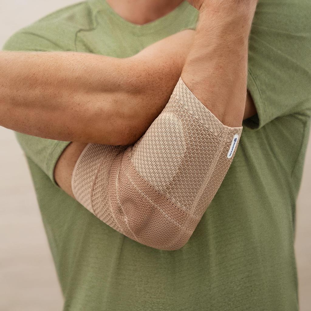 [BAUERFEIND] EpiTrain New Version Elbow Support, Made in Germany, Stabilizes the elbow joint with silicone pads (Titanium, Size 1)