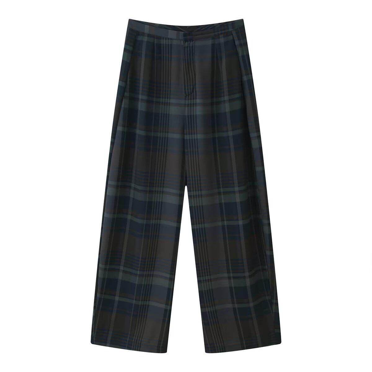 

Autumn 2025 Plaid Draping Top & High Waist Slim Balloon Pants Set Large