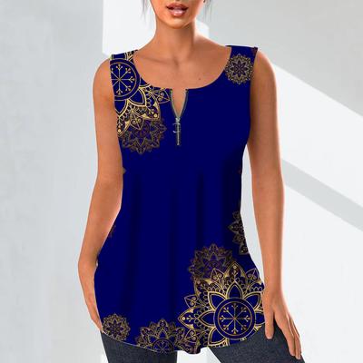 Women's Fashion V Neck Shirts Casual Tops T-shirt Ladies 3D Sunflower Pattern Print Vest Plus Size Sleeveless Blouse Tank Tops