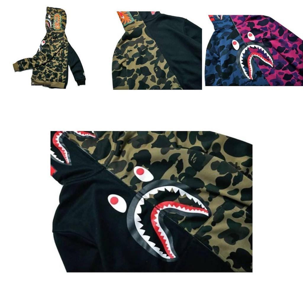 Trendy Shark Head Graphic Hoodie With Stylish Zip-up Design For Youthful Fashion Enthusiasts In Fall