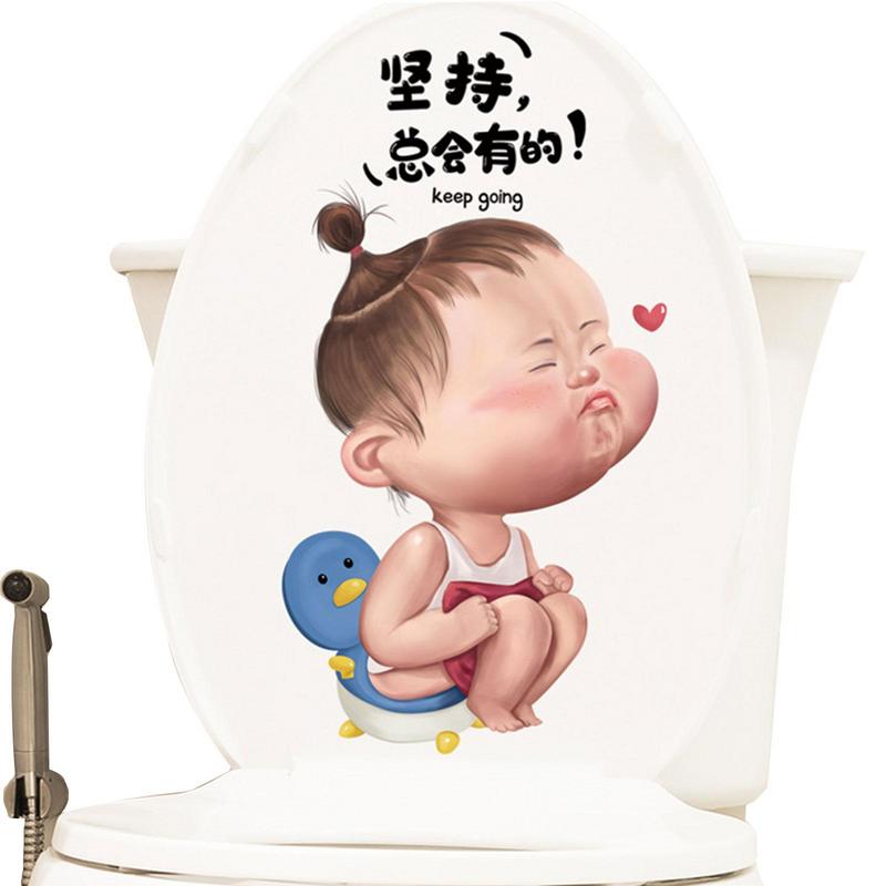 Funny Toilet Stickers Self-adhesive Toilet Lid Stickers for Bathroom Cartoon Sticker Decal Sign Restroom Door Seat Decoration