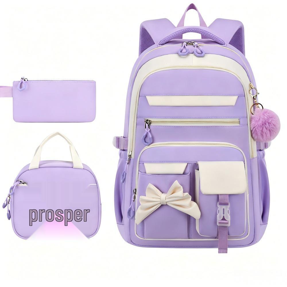 Set Zaino Viola 3 Pezzi: Zaino Scolastico, Borsa Pranzo e Borsone per Libri per Studenti