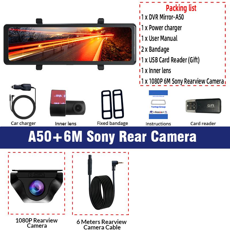 E-ACE 2.5K Car Dvr with WIFI, GPS, 3 cameras and 12 - Inch IPS Touch Screen is a Mirror Dash Cam Video Recorder with Night Vision.