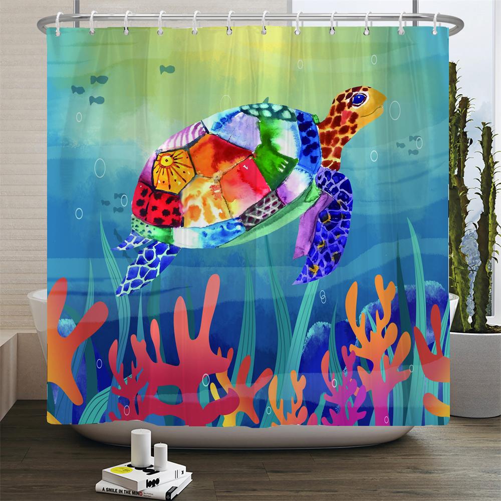 Ocean Underwater World Turtle Dolphin 3D Printing Shower Curtain Bathroom Curtain Waterproof Polyester Bath Curtains with Hooks
