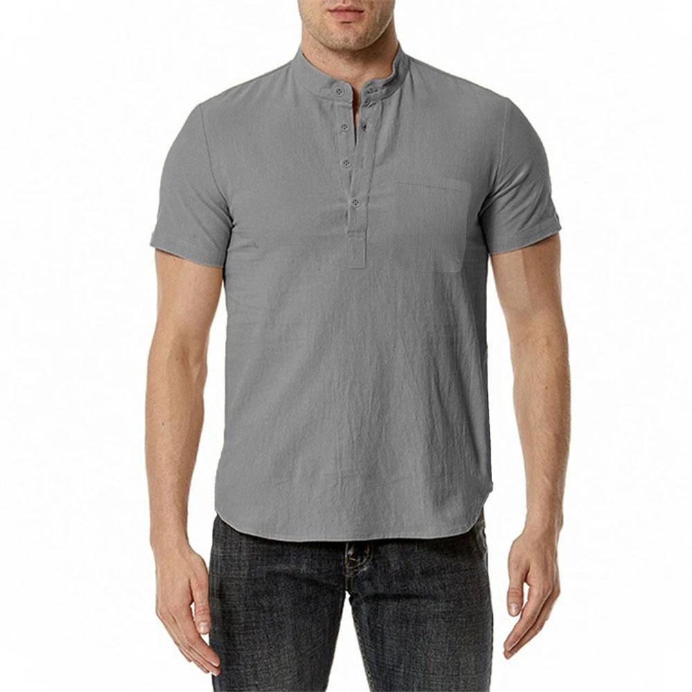 Summer Men's Cotton Linen T-shirt Beach Style Short SLeeve Henley Neck Vacation Hawaii Casual Lightweight Breathable Cozy Tops