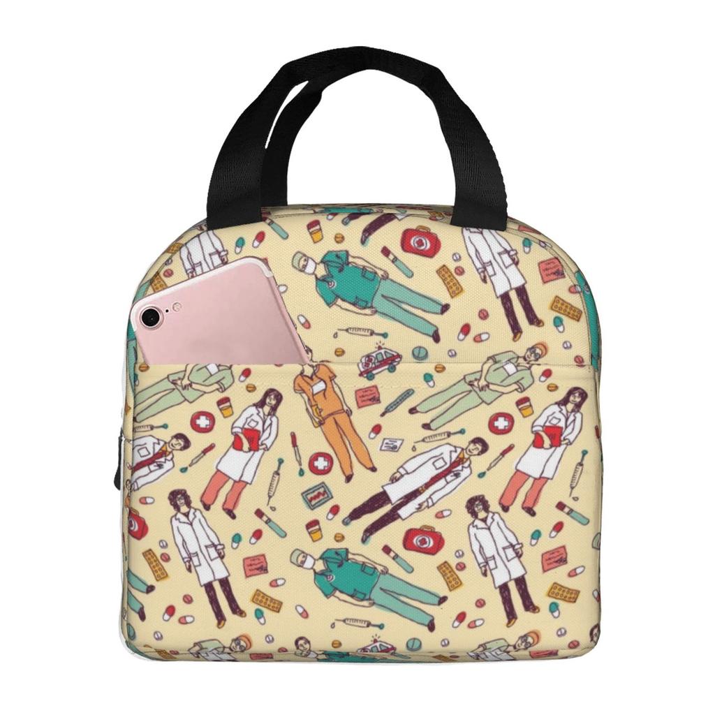 Doctors Nursing Nurse Insulated Lunch Bags Women Nurse Print Food Case Cooler Warm Bento Box for Kids Cute Lunch Box for School
