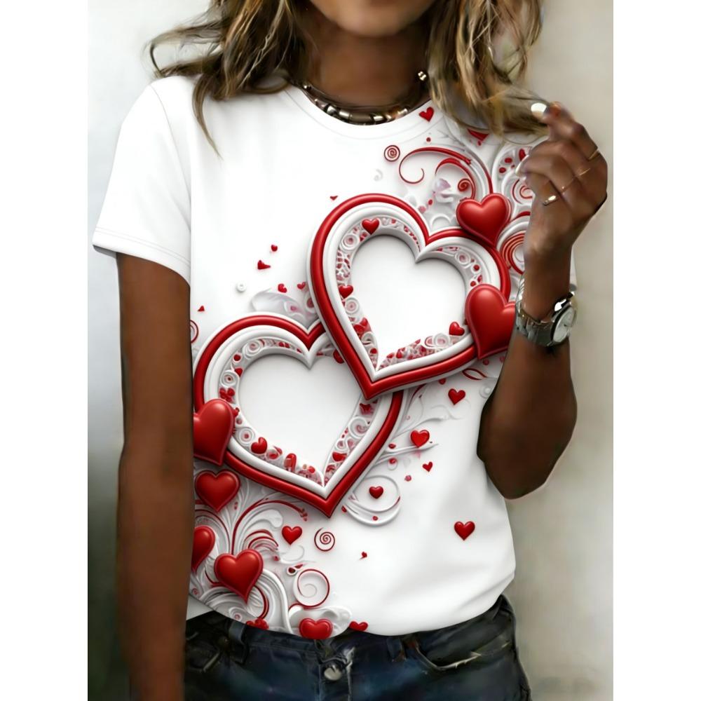 Summer Leopard Heart 3D Print T-Shirts Fashion Women's Round Neck Short Sleeve T Shirt Tees Harajuku Tops Female Clothing