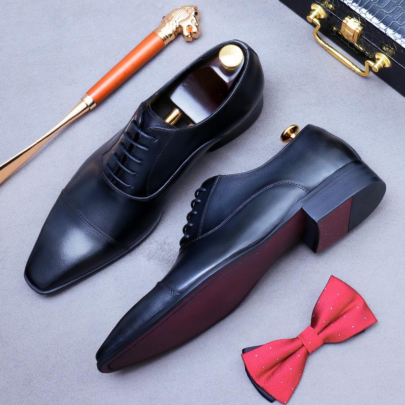 Men's Oxford Leather Shoes New Business Dress Cowhide Leather Simple Retro Triple Connector