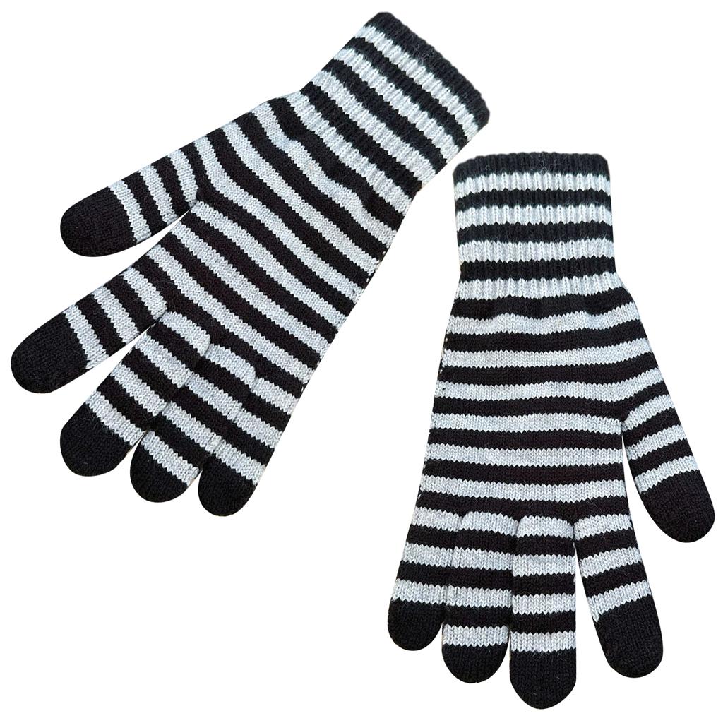 Winter Gloves for Men Women Mobile Phone Touch Black White Stripe Warm Gloves Soft Knit Gloves Elastic Cuff