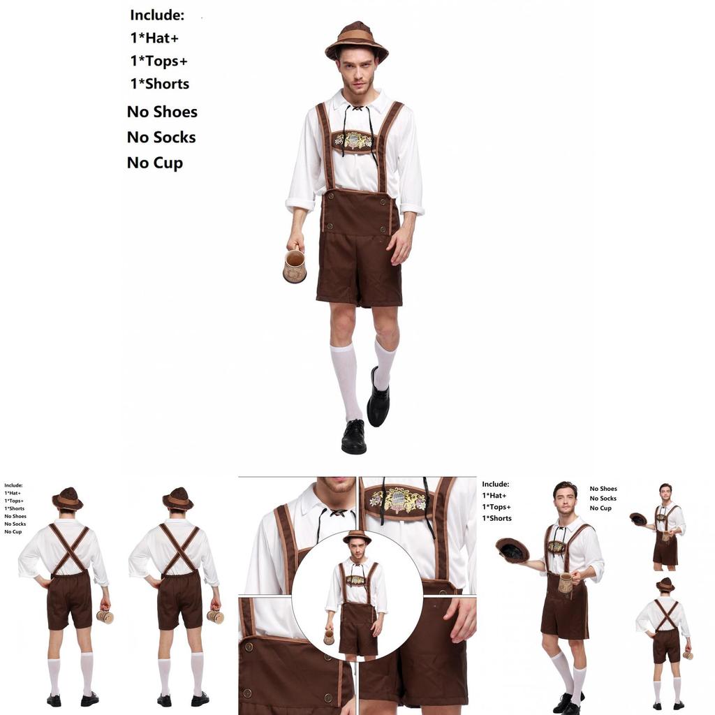 Stylish Men Oktoberfest Clothing Cosplay Costume Featuring Solid Shirt And Suspenders