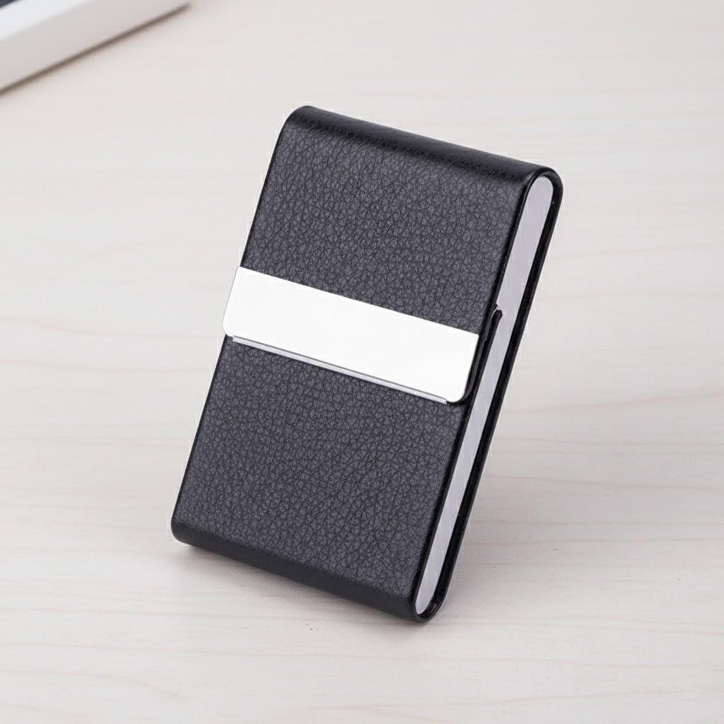 

Тонкий металлический карманный держатель для визиток с магнитной застежкой, кошелек для карт из ПУ-кожи, органайзер для удостоверений личности для мужчин и женщин чёрный