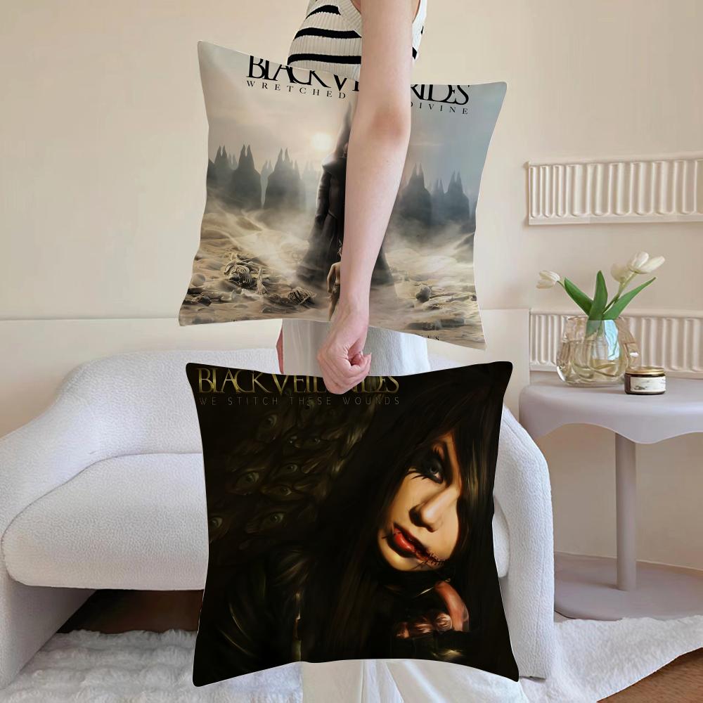 Black V-Veil B-Brides Band Cushion Cover Linen Pillowcase Cover Soft Decor For Sofa Home Room