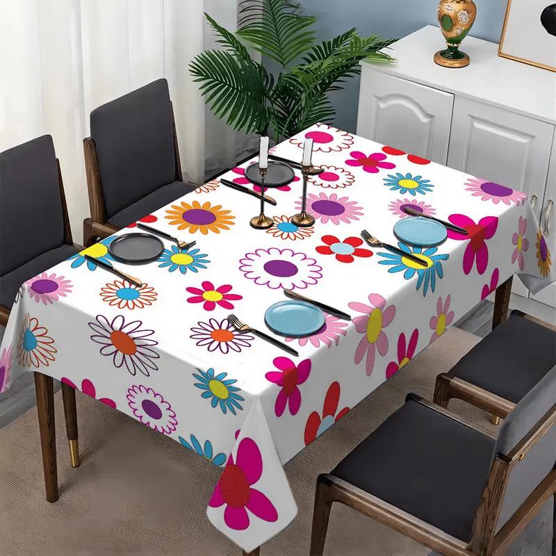 1pc Colorful Hippie Daisy Patterned Tablecloth, 152.4*218.44 cm, Rectangular, Polyester, Easy to Clean, Suitable for Picnics Or Festive Party Room Dec