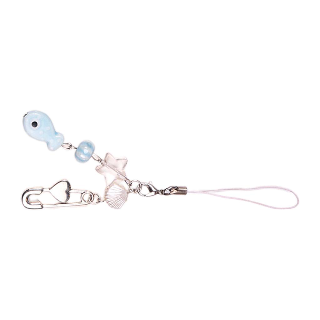 Fashionable Key Chain Fish and Heart Pin Keychain Pendant Colorful Beaded Phone Chain Accessory Wallet Purse Decoration