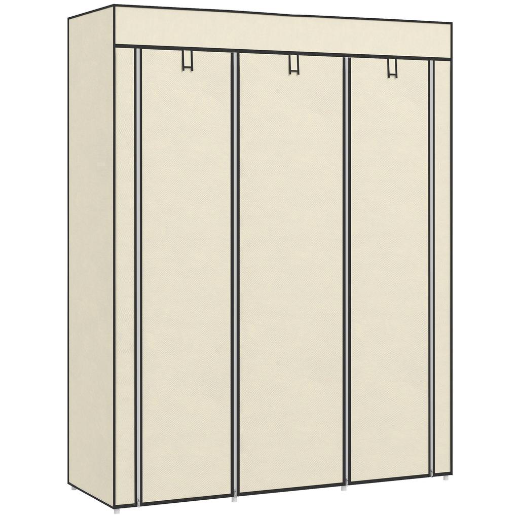 Garde-robe en tissu, avec tringles et étagères - Blanc crème