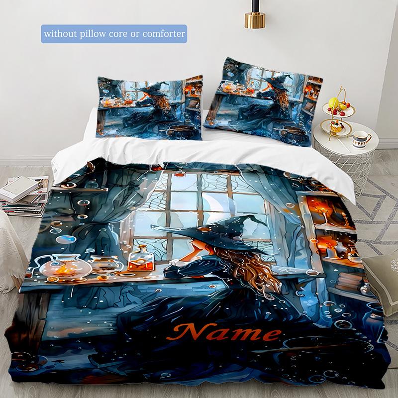 Windowsill Witch Duvet Cover Soft Bedding Set For Bedroomdorm Personalized Name Threepiece Set 1 Duvet Cover And 2 Pillowcases Perfect Gift For All