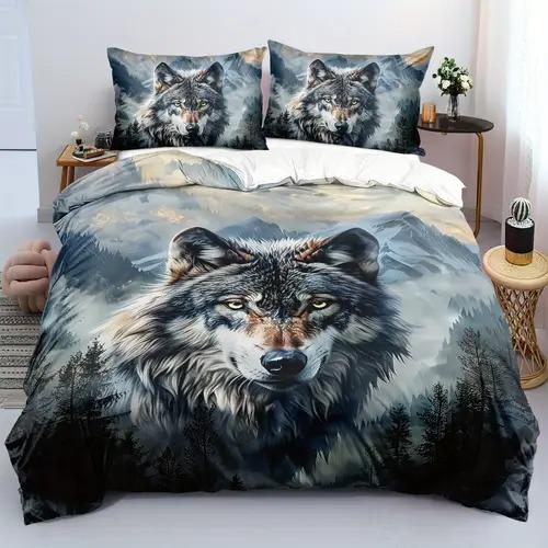 

Wolf Duvet Cover Duvet Cover With Wolf Pattern Suitable For Children Boys Girls And Adults Soft Warm Comfortable And Breathable AU Double(180*210cm)3pcs