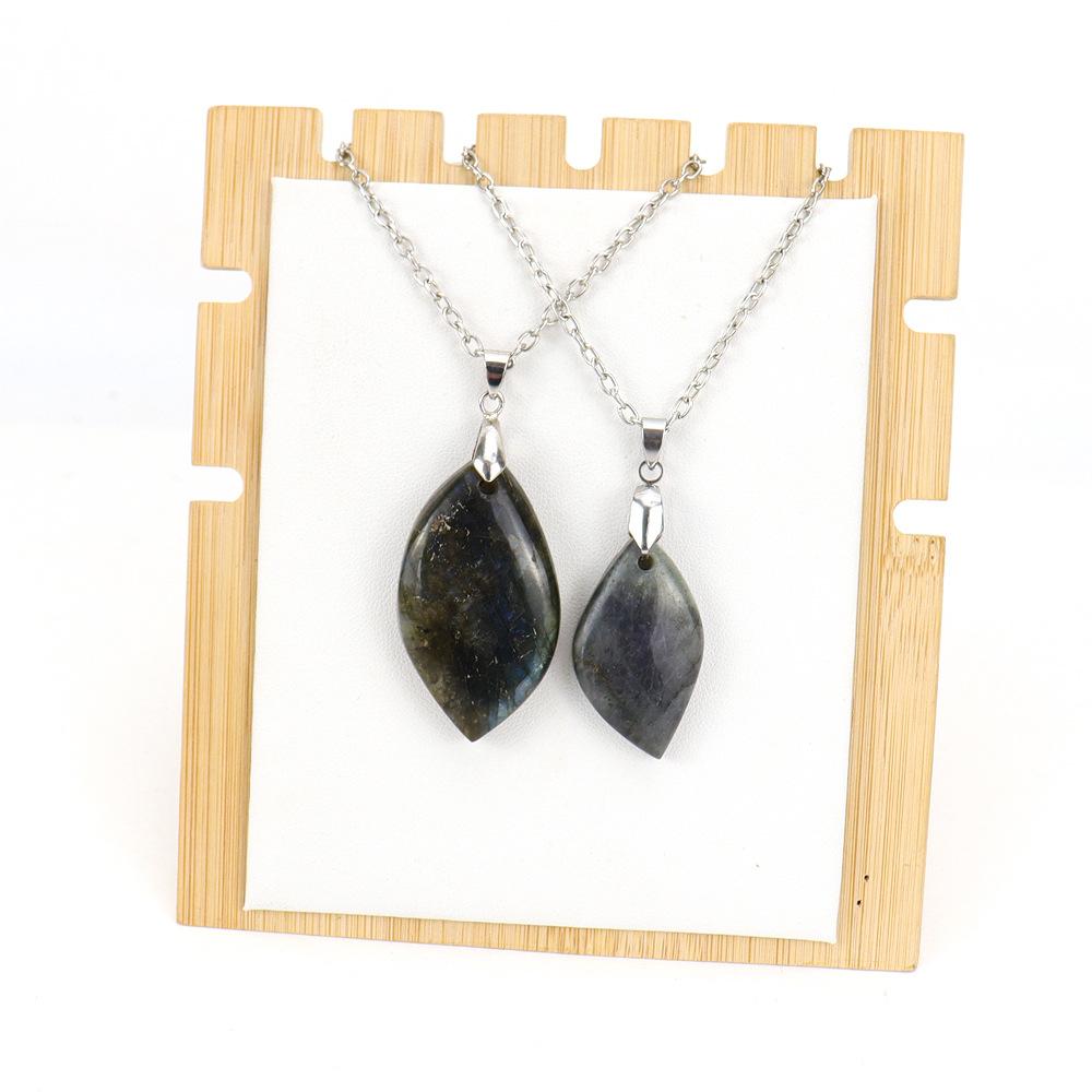 Natural Elongated Stone Random Oval Rough Stone Leaf-Shaped Moonstone Pendant Necklace N659